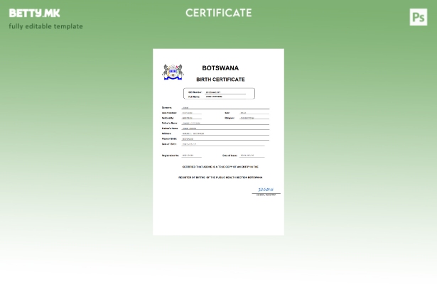 модерен стил Боцвана извод од матична книга на родени Шаблон за Word и PDF